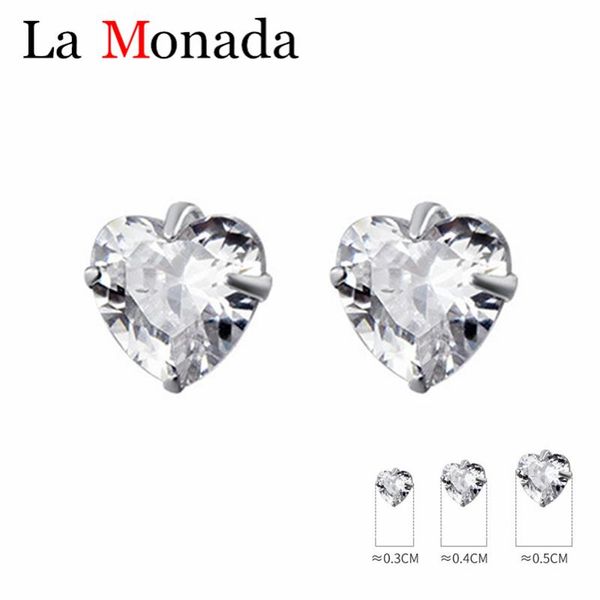 

stud 925 sterling silver clear cz zircon simple mini heart earring for girl lady women korea style fine jewelry, Golden;silver