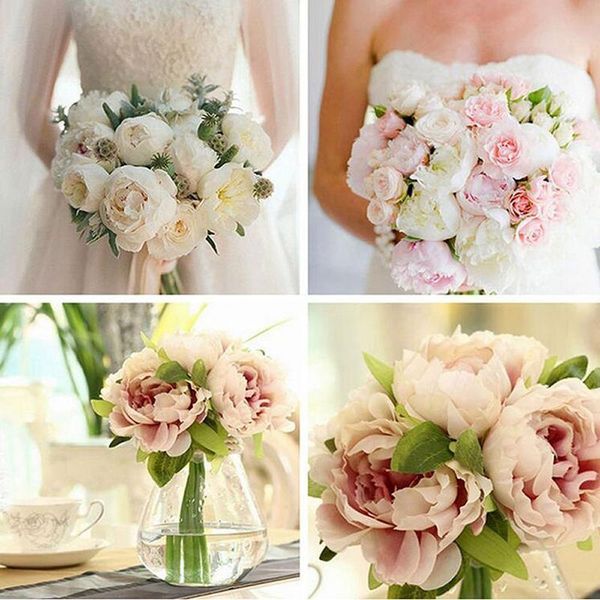 

5 heads silk artificial peony flowers bouquet wedding bridal holding real touch fake flowers for home garden decoration
