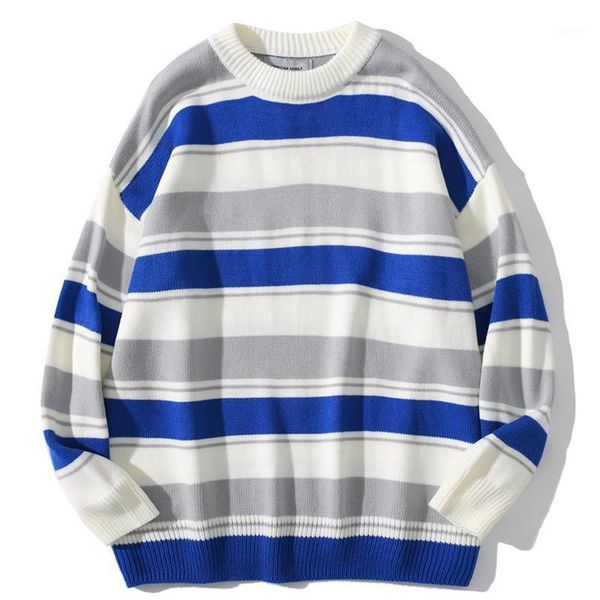 

mens color block stripes sweaters streetwear 2020 winter casual vintage couple knitwear men oversize pullover sweater1, White;black