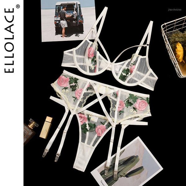 

ellolace lingeie women's underwear floral embroidery transparent bralette lingerie set female underwear for women bra set1, Red;black