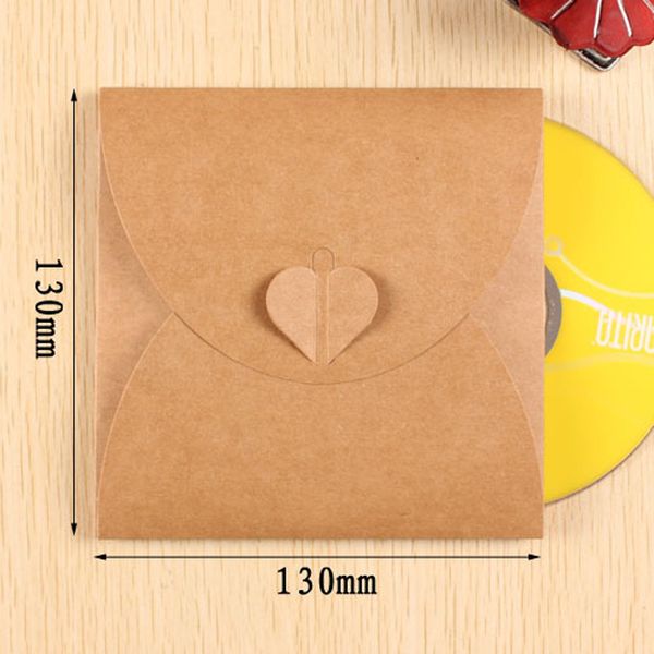 13x13cm Kalp Boş Disk CD Sleeve 250gsm Kraft CD DVD Kağıt Torba Kapak CD Paketi Düğün Favor Zarflar Packaging