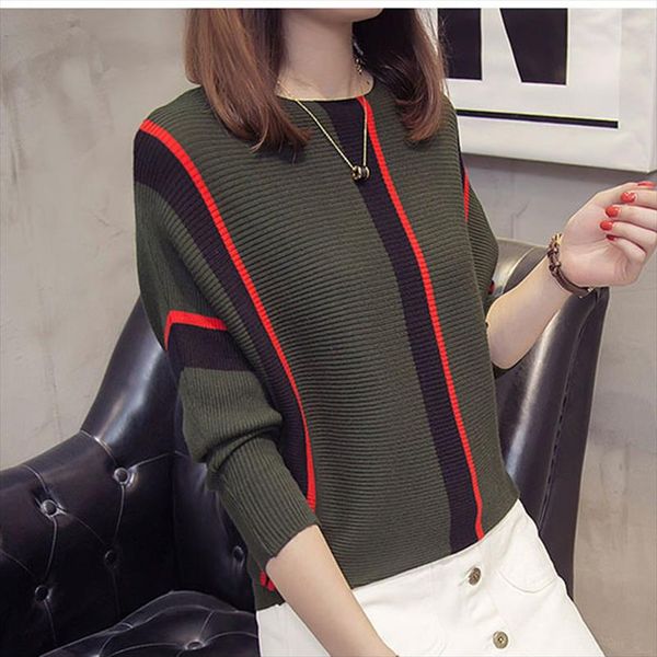 

women striped sweaters and pullovers 2019 fall fashion female new arrival knitted pullover loose elegant cotton pull jumper, White;black