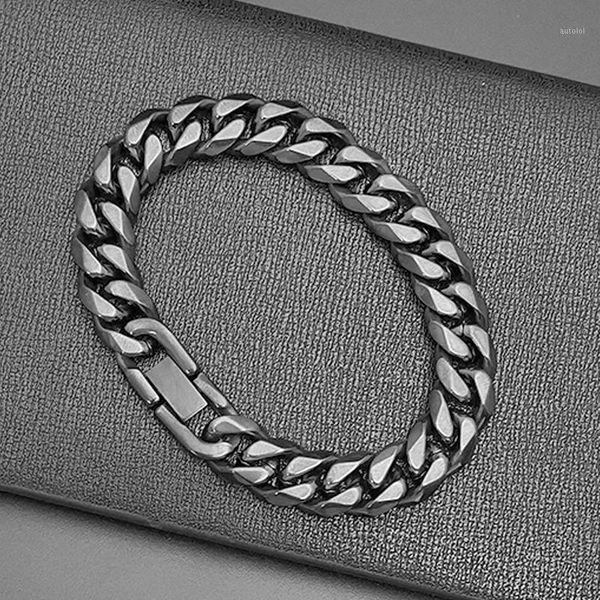

bracelets mens stainless steel black bracelet cuban link chain on hand retro bracelet hip hop silver gifts for man accessories1
