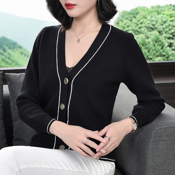 

cbebu coat short women's sweater coat sweater thin cardigan t-shirt spring and autumn v-neck loose thorium textile outside and new st, White;black