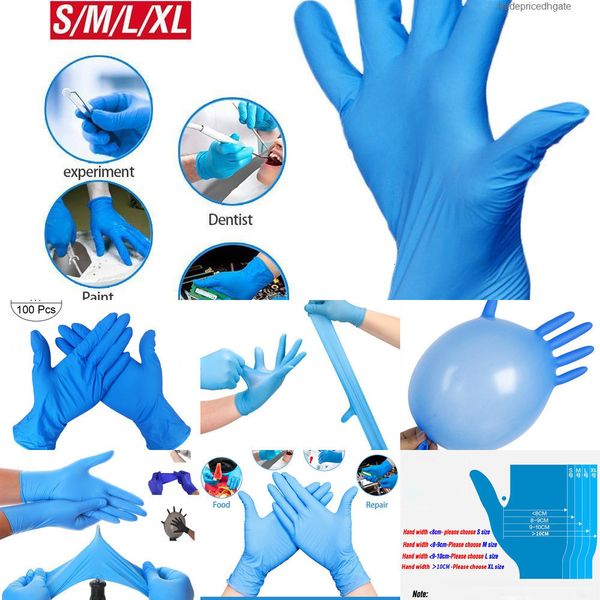 

black gloves nitrile food 100pcs/lot blue white grade waterproof allergy disposable work s 5w8i