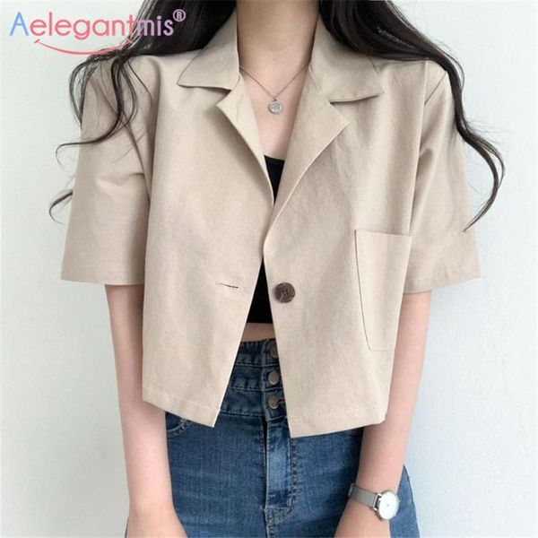 

aelegantmis women short jackets coats female short sleeve casual coat black korean style high waist slim ladies outerwear1, Black;brown