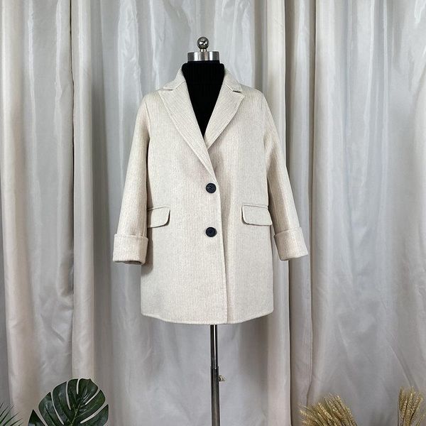 

2021 new double-sided wool coat women short toothpick stripe suit collar single-breasted double-sided woolen blazer jacket k1165, White;black