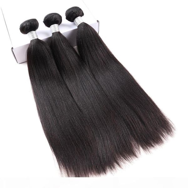 

yaki human hair extensions brazilian virgin hair weave bundles deal light yaki straight 3 pieces dolago, Black