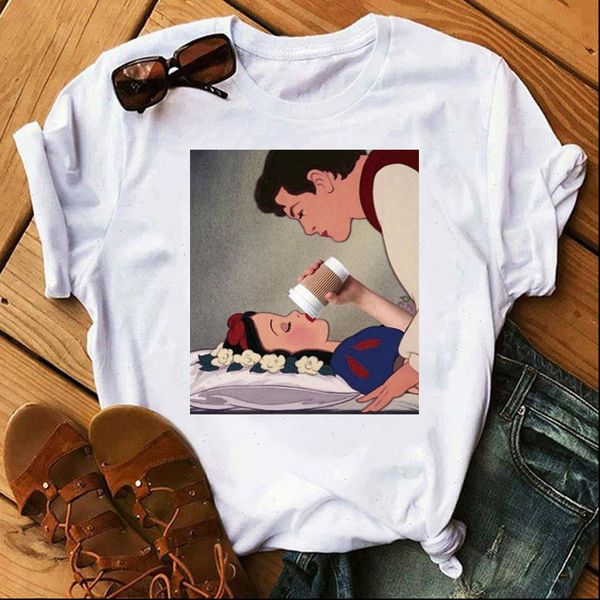 

funny princesss drink coffee print women tshirt loose short sleeve female tee fun fashion grphic tee shirts clothes femme, White