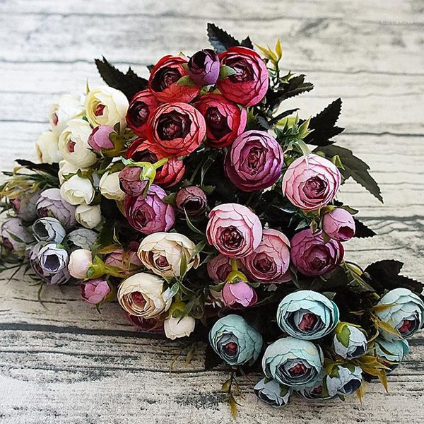 

decorative flowers & wreaths 9heads mini silk artificial peony flores fleur artificielles camellia for home christmas decoration fake flower