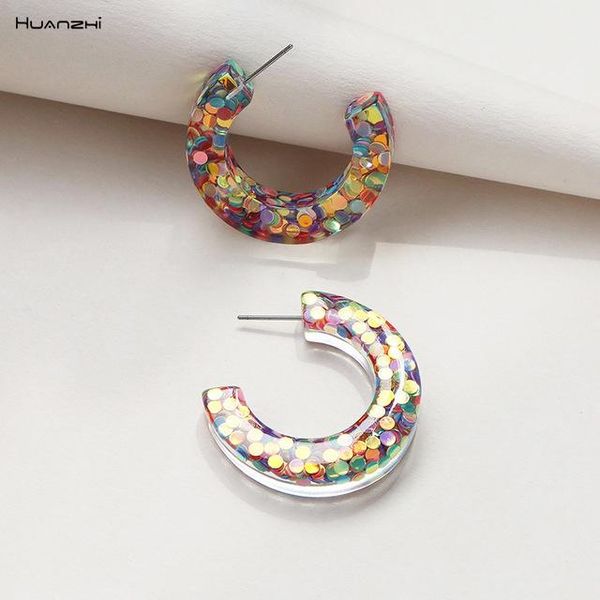 

huanzhi 2020 new clear acrylic large circle geometric round big hoop earrings dry flower c-shaped for women girl party jewelry, Golden;silver