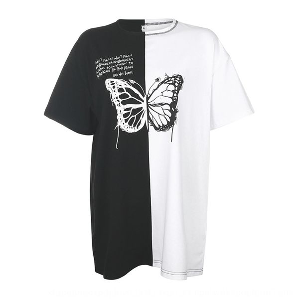 

street trend ins contrast loose short sleeve butterflybutterfly butterflycrew neck mid length t-shirt butterfly 2020 summer new f1jy, White