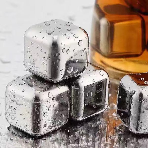 

d-304 stainless steel ice cube reusable chilling stones for whiskey wine keep your drink longer cold metal red wine cooling