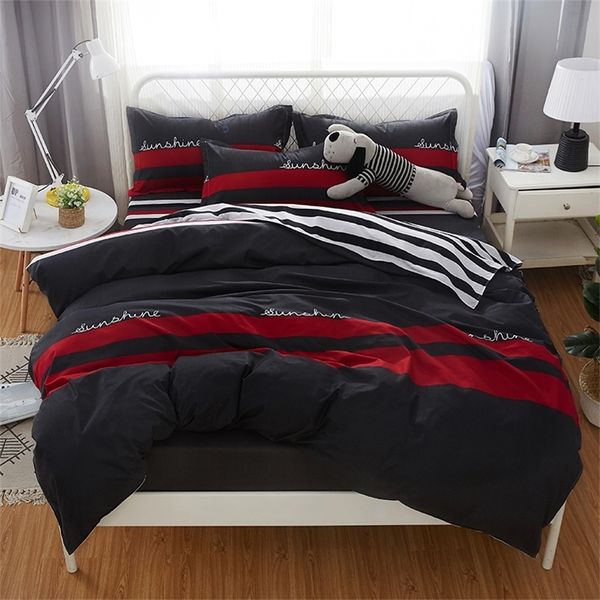 Set di biancheria da letto a strisce rosse grigie Moda business moderna Copripiumino di buona qualità Copripiumino lenzuolo federe Nuovo modello 201210