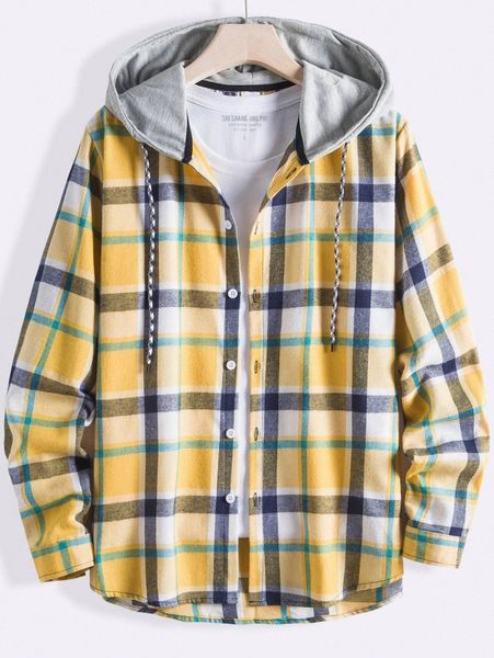 

men plaid drawstring hooded shirt without tee h8bu#, White;black