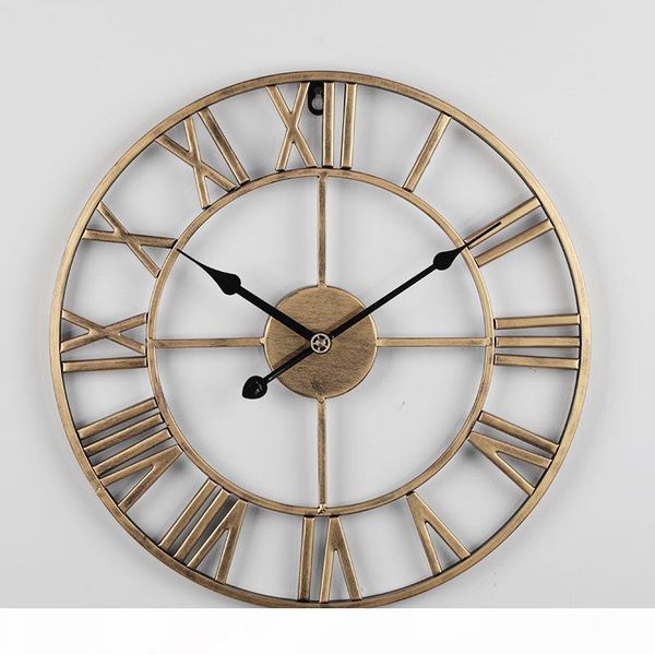 

24inch настенные часы современные простой дизайн креативный iron wall часы для гостиной loft cafe, тихая римские цифры движение часы