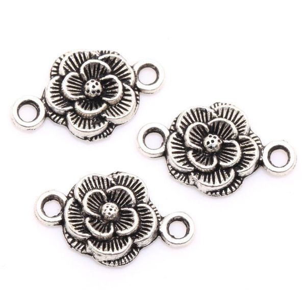 

30pcs/pack two hole daisy flower tibetan silver bracelet connector beads charms pendant for jewelry making necklace diy qylieq