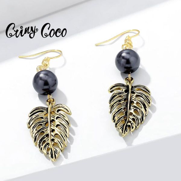 

dangle & chandelier cring coco hawaiian monstera leaf earrings jewelry party gift fashion gold color long alloy female drop earring for wome, Silver