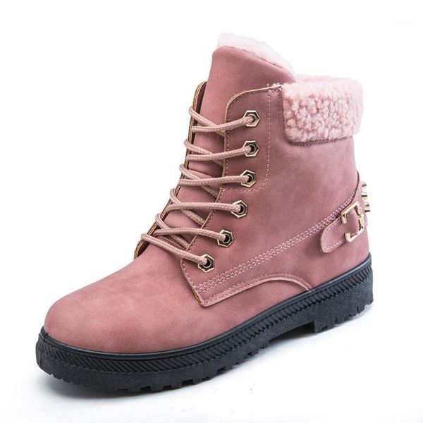 

ankle snow boots women rivet winter warm 2020 woman plush low heel ladies lace up comfort women's leather female shoes plus size1, Black
