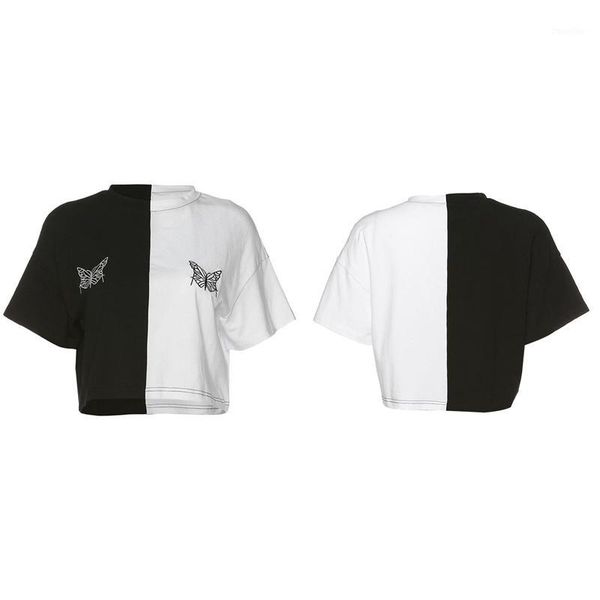 

contrast women's short sleeve streetwear loose harajuku basic t-shirt1, White