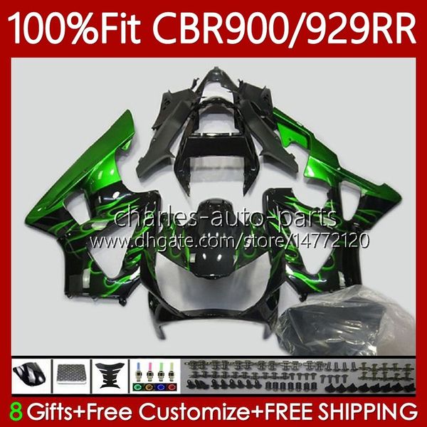 Fairings de OEM para Honda CBR900 CBR929 RR 900CC 929CC 2000 2001 Body 68NO.105 CBR 929RR 900RR 900 929 RR CC CBR929RR 00 01 Green Flames CBR900RR 00-01 TRABALIFICAÇÃO DE INVEÇÃO