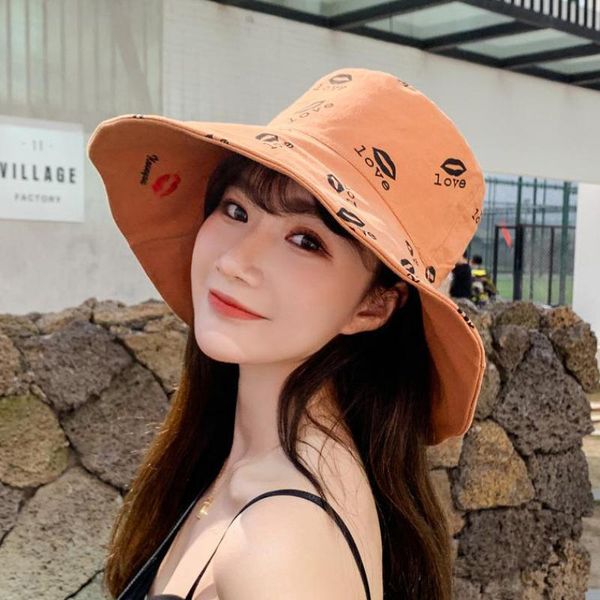 

cokk bucket hat женщин корейской моды губы pattern flat top летние шляпы для женщин flat top широкий брим gorras chapeu вс кпт wmtyop otswee, Blue;gray