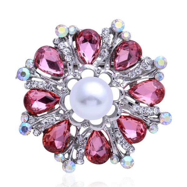 

1pcs 41x39mm fashion round crystal brooch scarves buckle dual-use for women wedding dress accessories girls gift dress pins, Gray