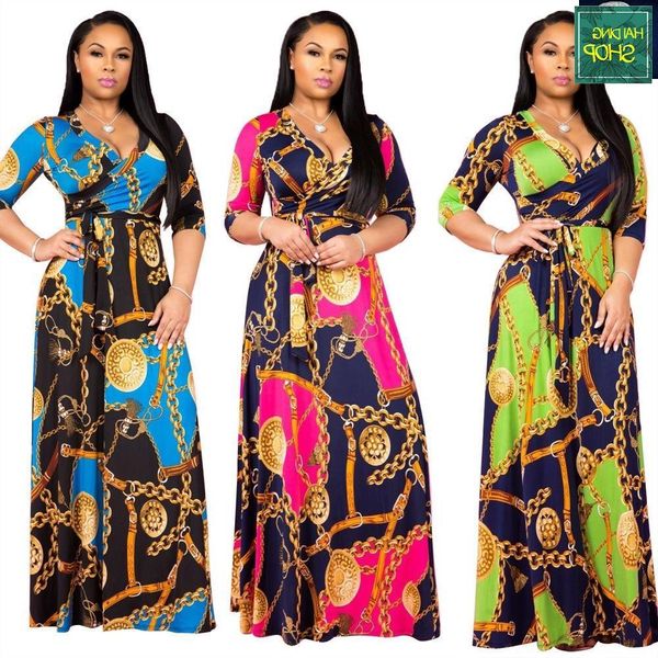 

designer printed long dresses ladies v-neck mix dress women 3xl black friday 2021 deals, White