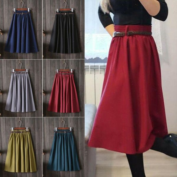 

gothic fashion women maxi pleated skirt high waist elastic stretch swing belt skirt elegant high waist pleated skirt, Black