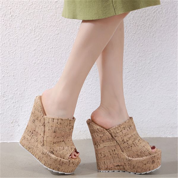 

2021 new transparent non-slip open wedges toes women's sandals slippers ljiu, Black