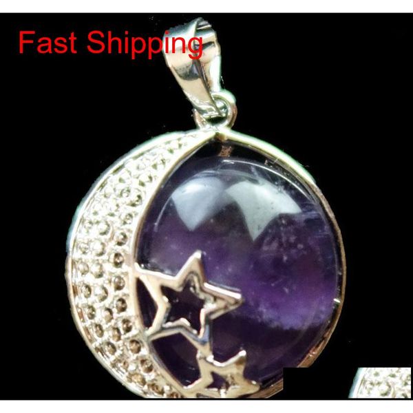 

plated-silver star moon wrapped natural amethyst 27x24x8mm qylpiy new_dhbest