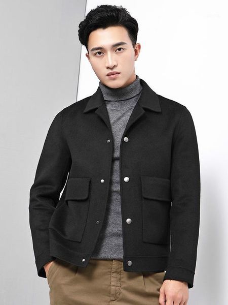 

boollili double-sided wool coat men short casual jacket mens overcoat spring slim fit coats casaco masculino1, Black