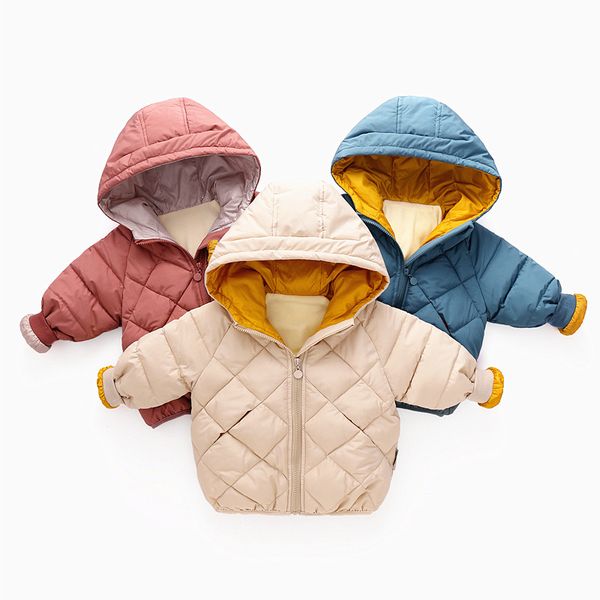 

winter kids hooded autumn girls down clothes boys warm baby cotton children's jacket, Blue;gray