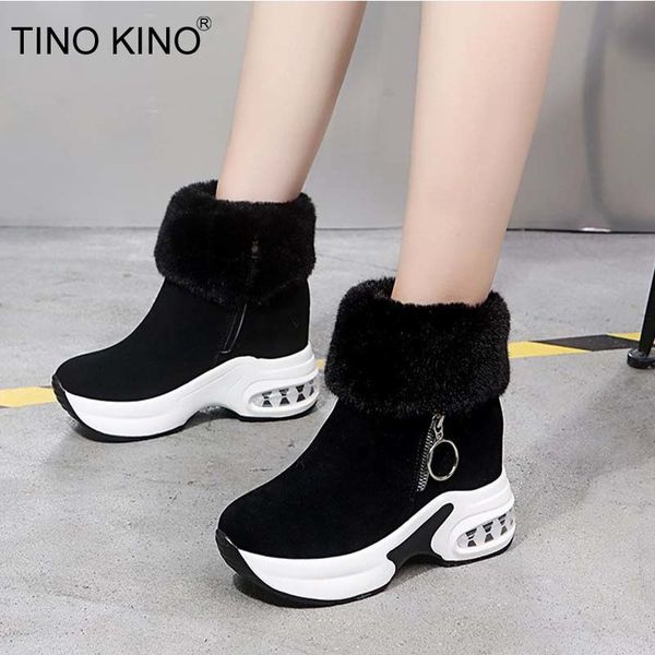 

women snow boots ladies shoes winter plush warm internal increase platform female ankle boots zipper fashion shoe woman new 1026, Black