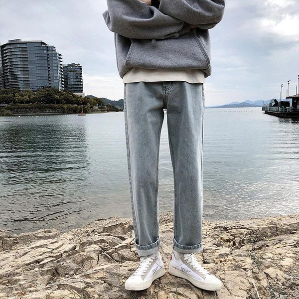 

men's jeans nice autumn japanese loose youth trend hole straight student street explosions casual nine, Blue