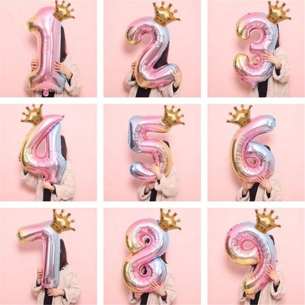 

32 inch gradient color digit foil balloons happy birthday rainbow number ballons wedding birthday party christmas decorations