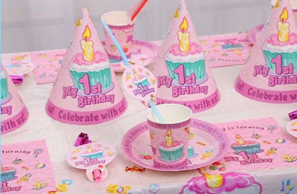 

decoration birthday boys/girls 1st birthday party 51pcs/set first plate cup straw napkins tablecloth for 6kids