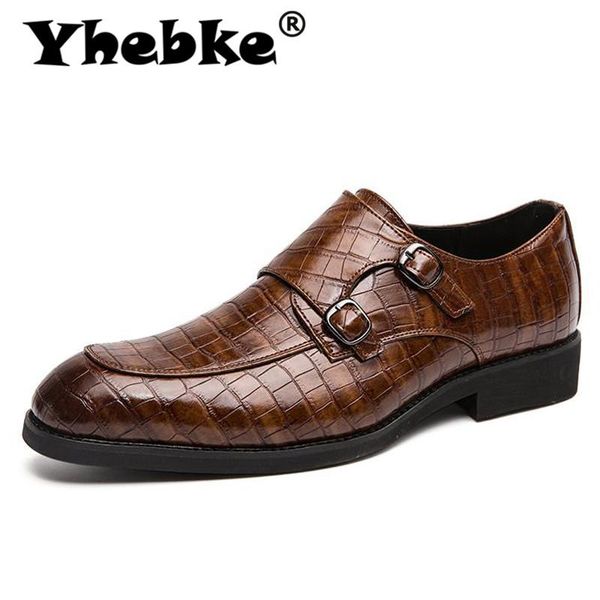 

yhebke men dress shoes leather crocodile pattern pointed toe oxford shoes men formal male party wedding footwear, Black