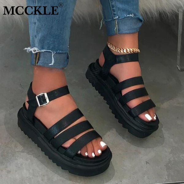 

mcckle women's summer sandals ladies open toe ankle strap buckle flat shoes woman platform comfort casual fashion sandals 2020 t200529, Black