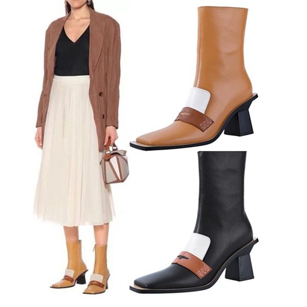 

new luxury ankle boots for women zipper winter shoes women square toe high heels party botas mujer 2020 fashion zapatos de mujer, Black
