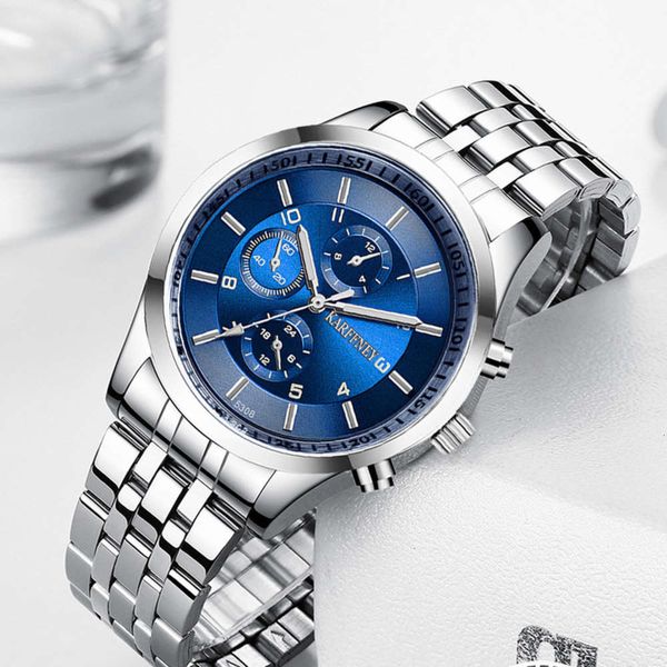 

steel men's business fashion band white watch sports men's watch luxury waterproof quartz watch, Slivery;brown