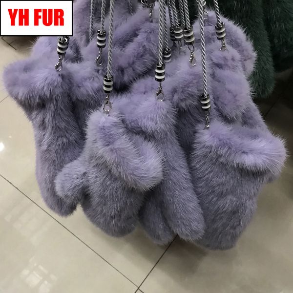 

new winter genuine real gloves knitted glove with fur fashion solid mink warm female gift 201022, Blue;gray