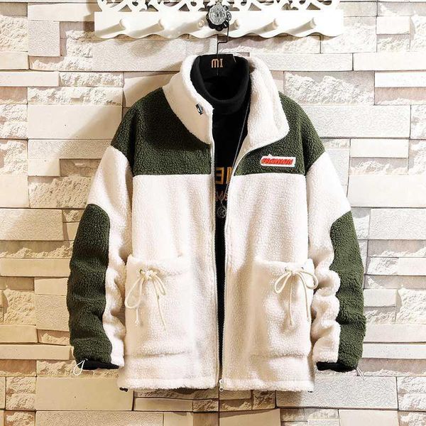 

cotton coat autumn and winter men's fashion lamb wool zipper thick stitching jacket men's casual lapel thick warm cotton coat1, Black