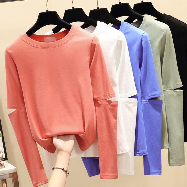

women's t-shirt gkfnmt autumn t shirt women 2021 tshirt long sleeve hollow out cotton korean tee femme clothes orange white
