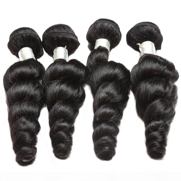 

12a loose wave raw human hair 4bundles with natural color quality brazilian peruvian malaysian indian hair 12-30inch, Black