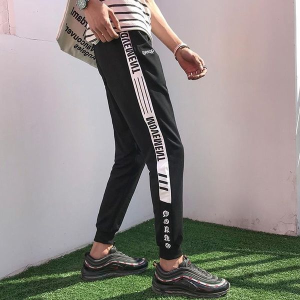 

r0uyo summer thin casual men's whwy sports slim ankle-length korean style ankle-binding pants sports student elastic waist lace pants w, Blue
