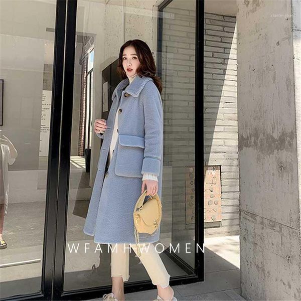 

2020 autumn and winter new grain sheep shearing composite fur all-in-one long coat coat women off-season specials fashion slim1, Black