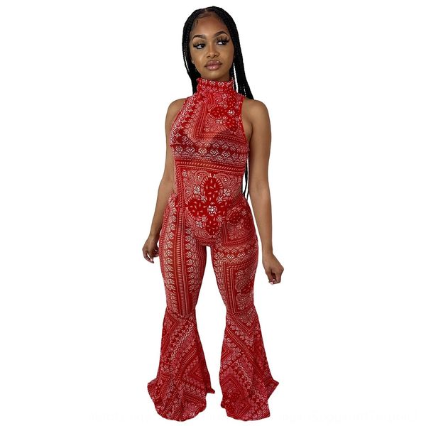 

gl6290 women's nightclub dress mesh print trumpet trumpet pants formal flared trousers flared pants two piece set ssmw1, Gray