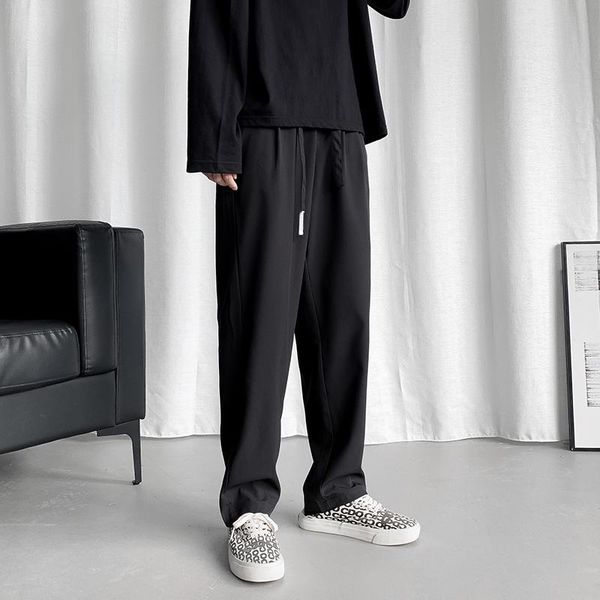 

men's pants harajuku style casual black men lace up full length loose trousers male solid vintage work pantalon homme