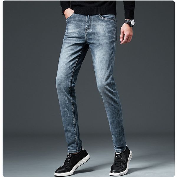 

джинсы брюки для мужчин джинсовых брюк casual проблемных ripped biker брюки streetwear zipper fly мужских джинсы мода denim asain размер 28, Blue